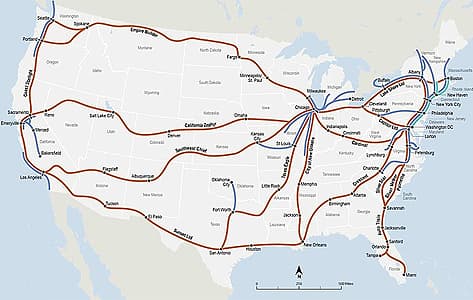 Mapa de trenes de Amtrak